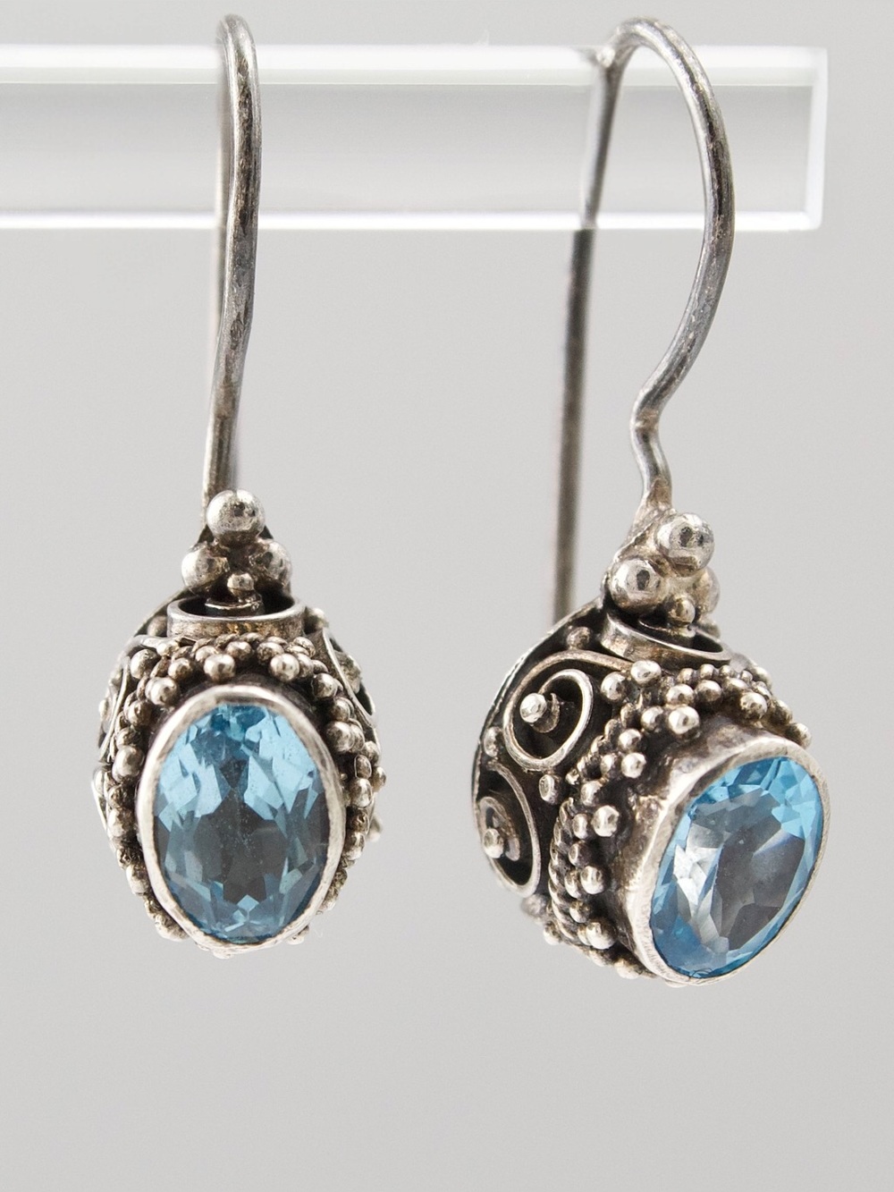 Vintage Blue Topaz Sterling Silver Drop Earrings by Monsoon Balinese Style